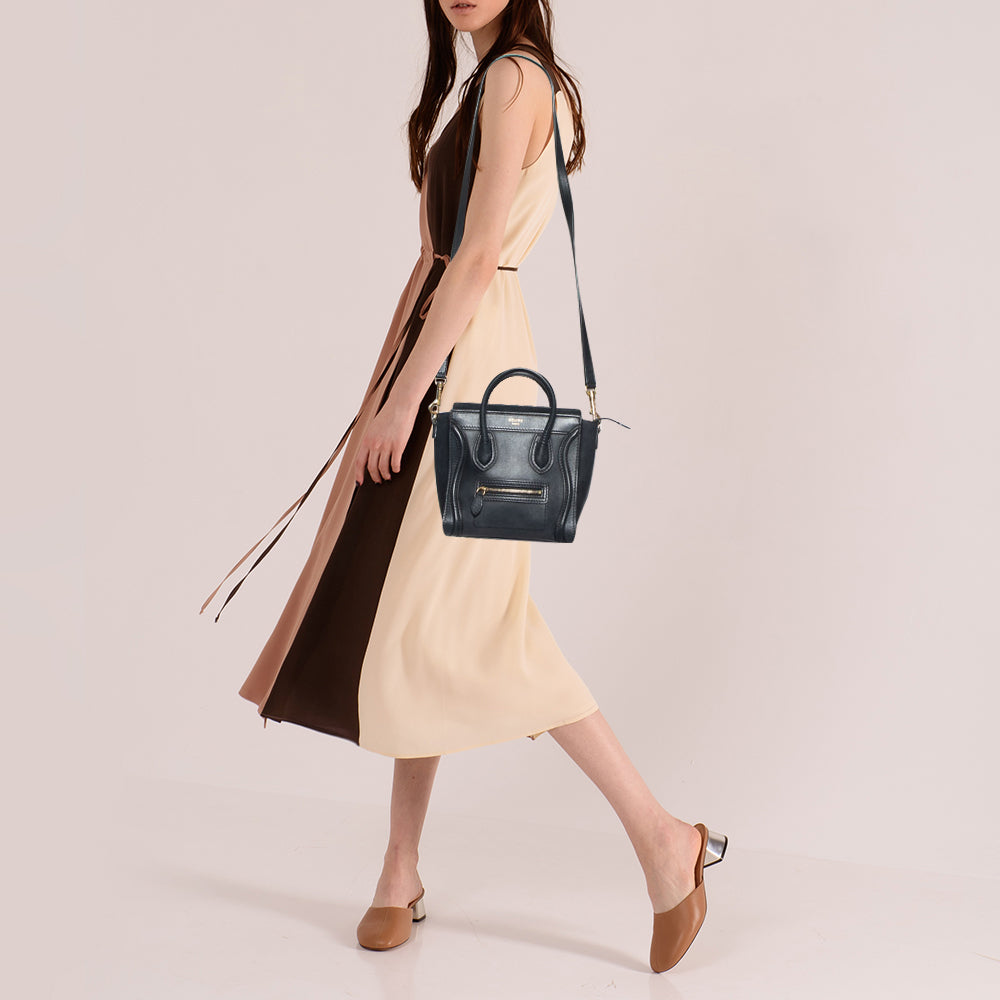 CELINE Black Leather Nano Luggage Tote
