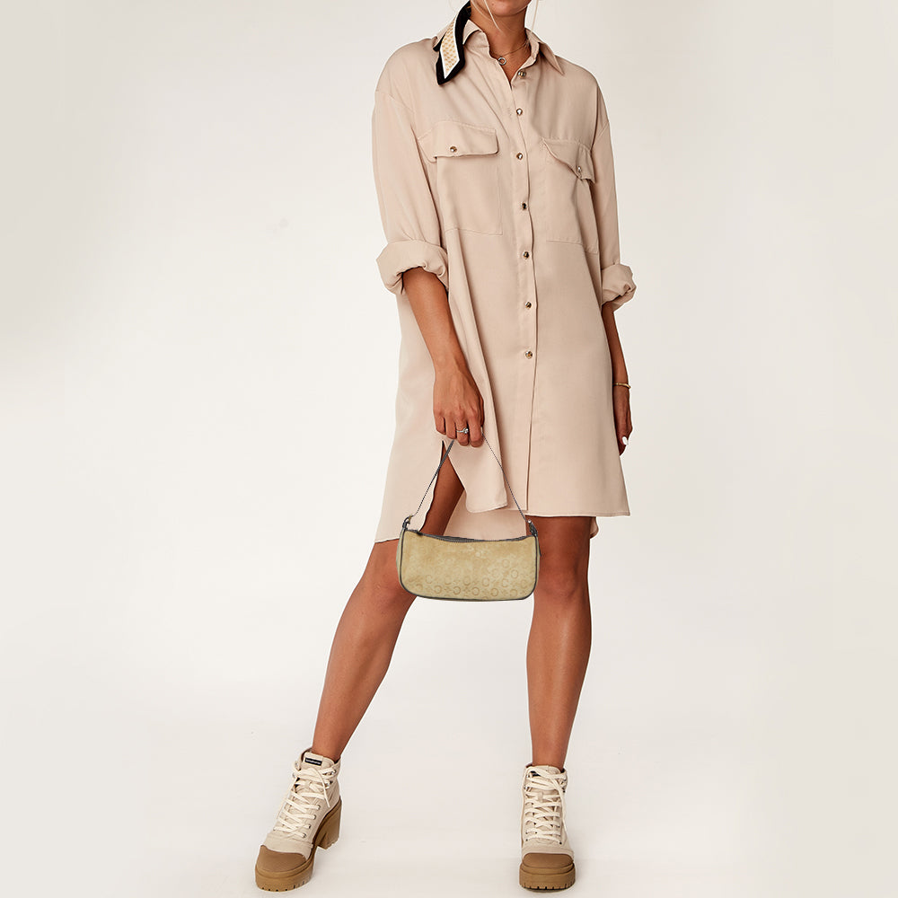 CELINE Beige/Brown Embossed Suede Ava Bag