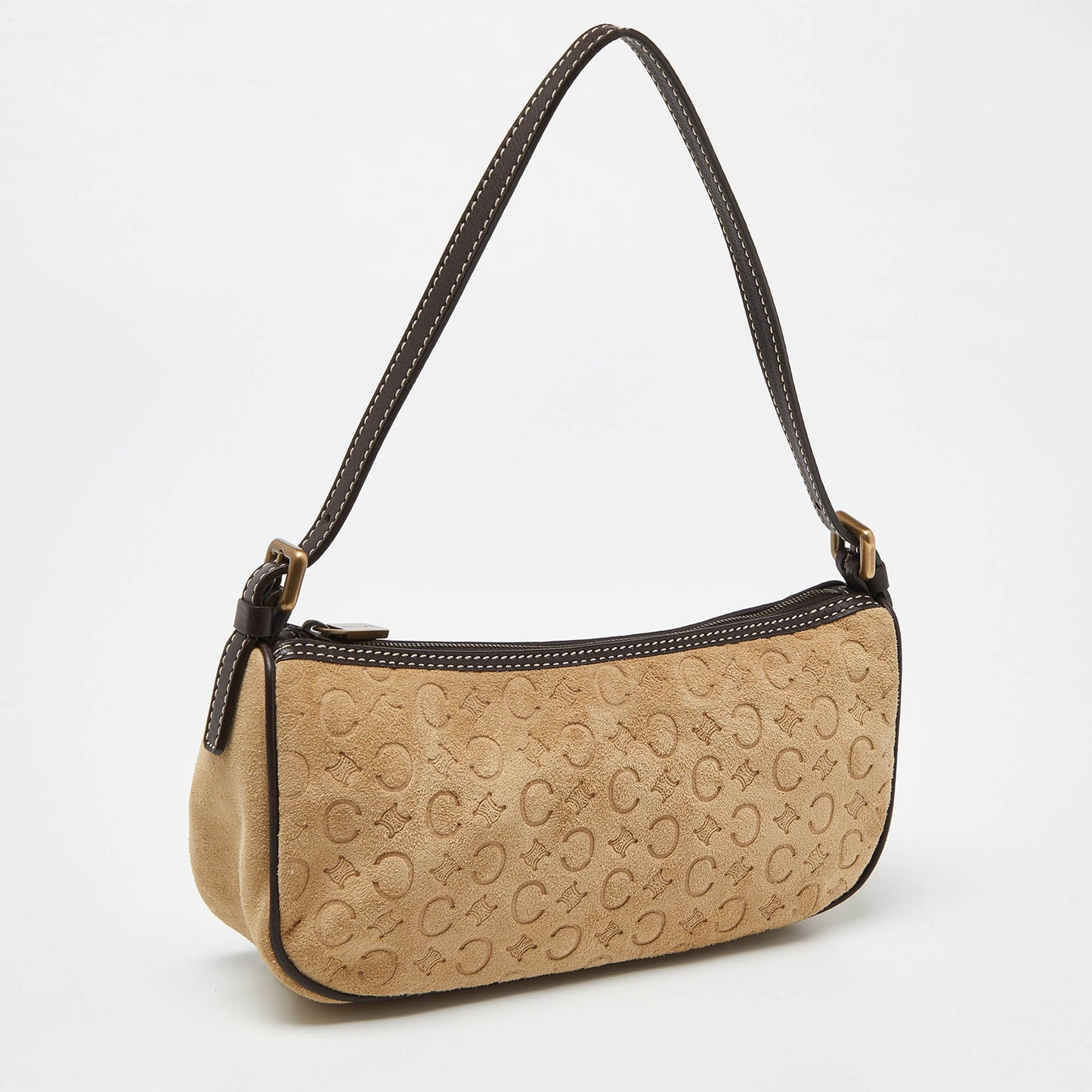 CELINE Beige/Brown Embossed Suede Ava Bag