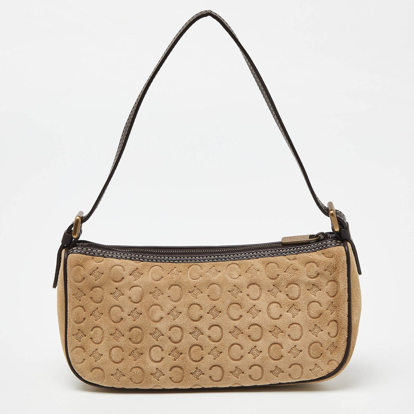 CELINE Beige/Brown Embossed Suede Ava Bag
