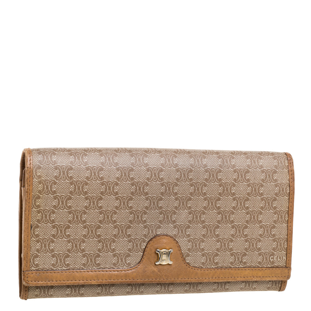 CELINE Beige Macadam Coated Canvas and Leather Wallet