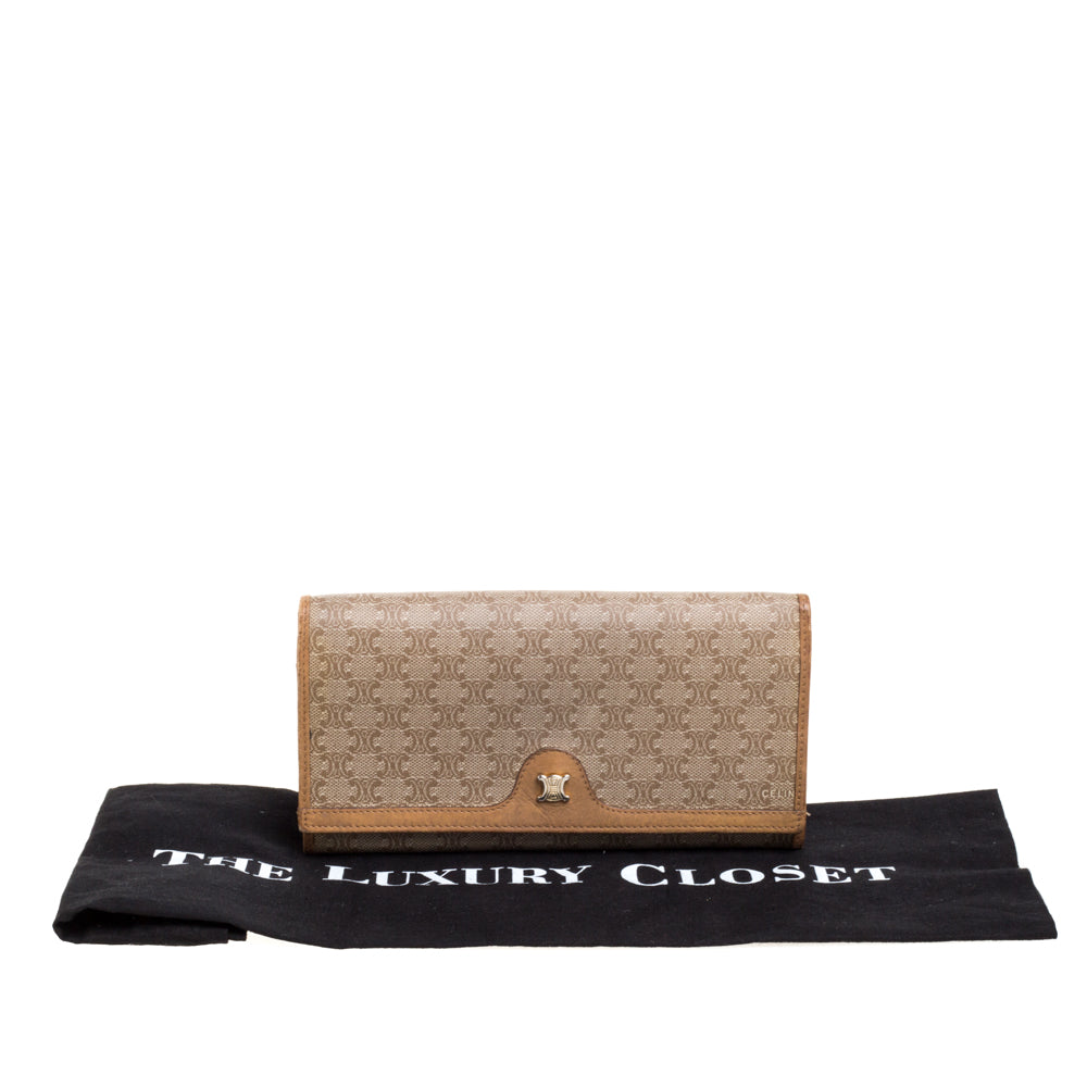 CELINE Beige Macadam Coated Canvas and Leather Wallet