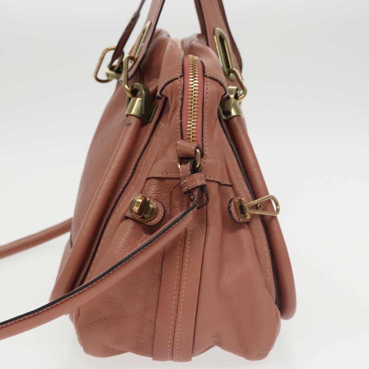 Chloe Paraty Hand Bag Leather 2way Pink Gold mr676
