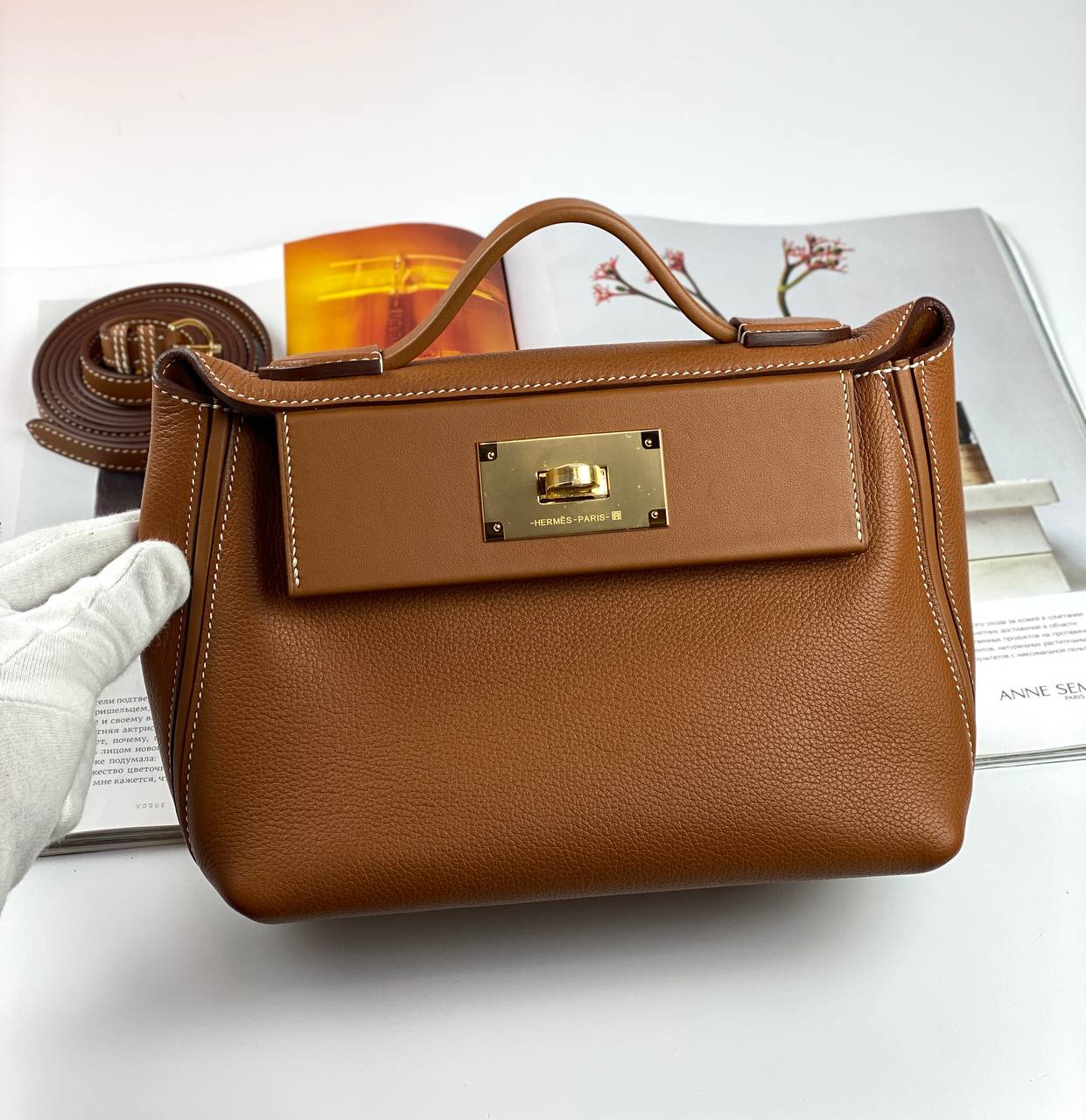 Hermes 24/24 Bag Evercolor with Swift 21 brown Gold Hardware