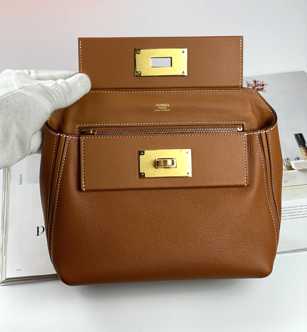 Hermes 24/24 Bag Evercolor with Swift 21 brown Gold Hardware