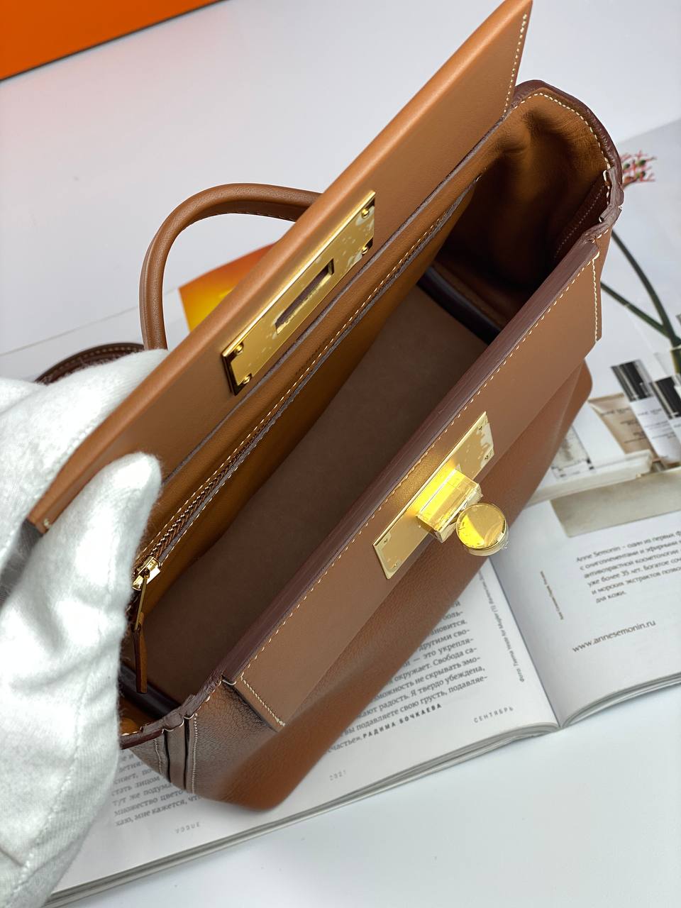 Hermes 24/24 Bag Evercolor with Swift 21 brown Gold Hardware