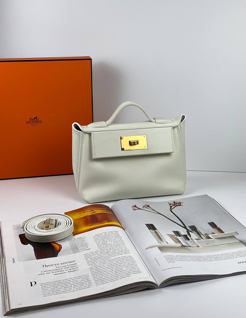 Hermes 24/24 Bag Evercolor with Swift 21 white Gold Hardware