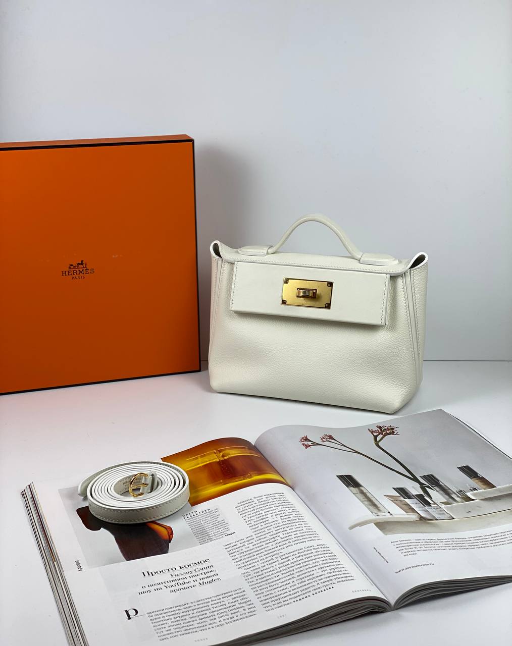 Hermes 24/24 Bag Evercolor with Swift 21 white Gold Hardware
