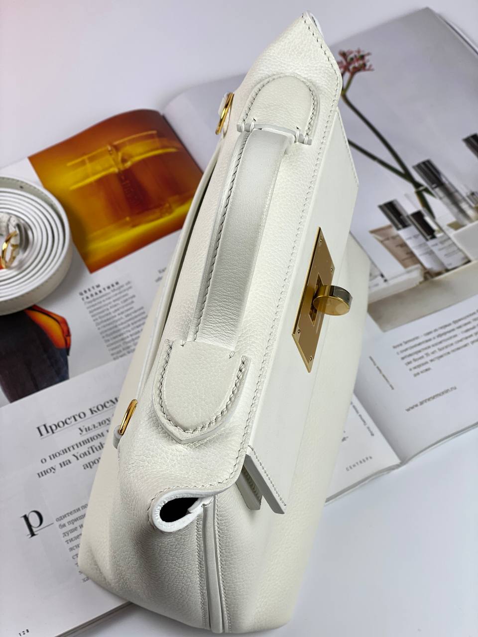 Hermes 24/24 Bag Evercolor with Swift 21 white Gold Hardware