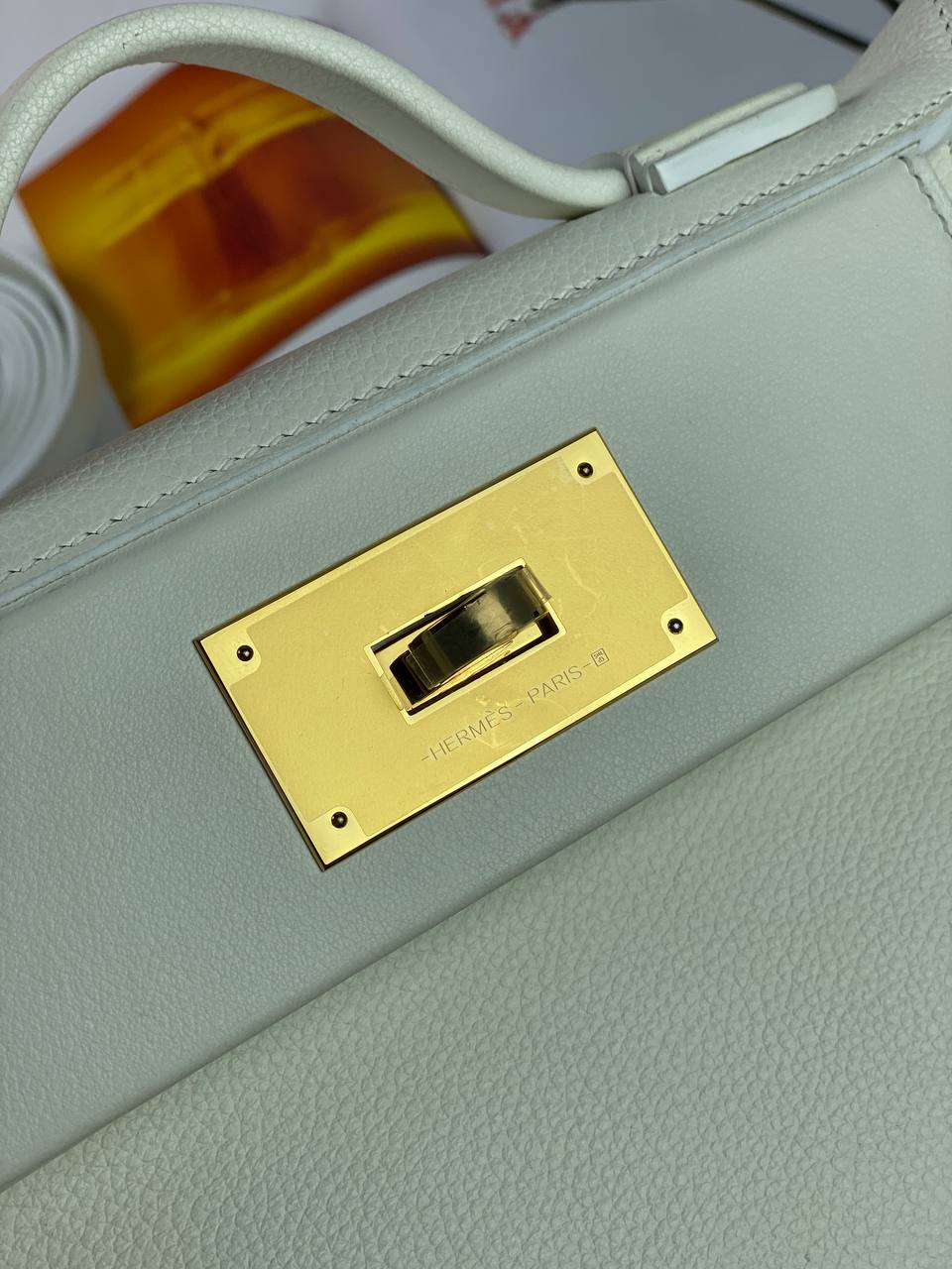 Hermes 24/24 Bag Evercolor with Swift 21 white Gold Hardware