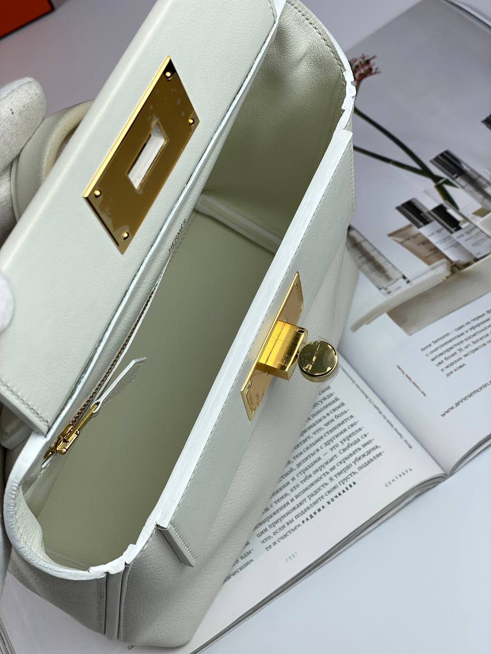 Hermes 24/24 Bag Evercolor with Swift 21 white Gold Hardware