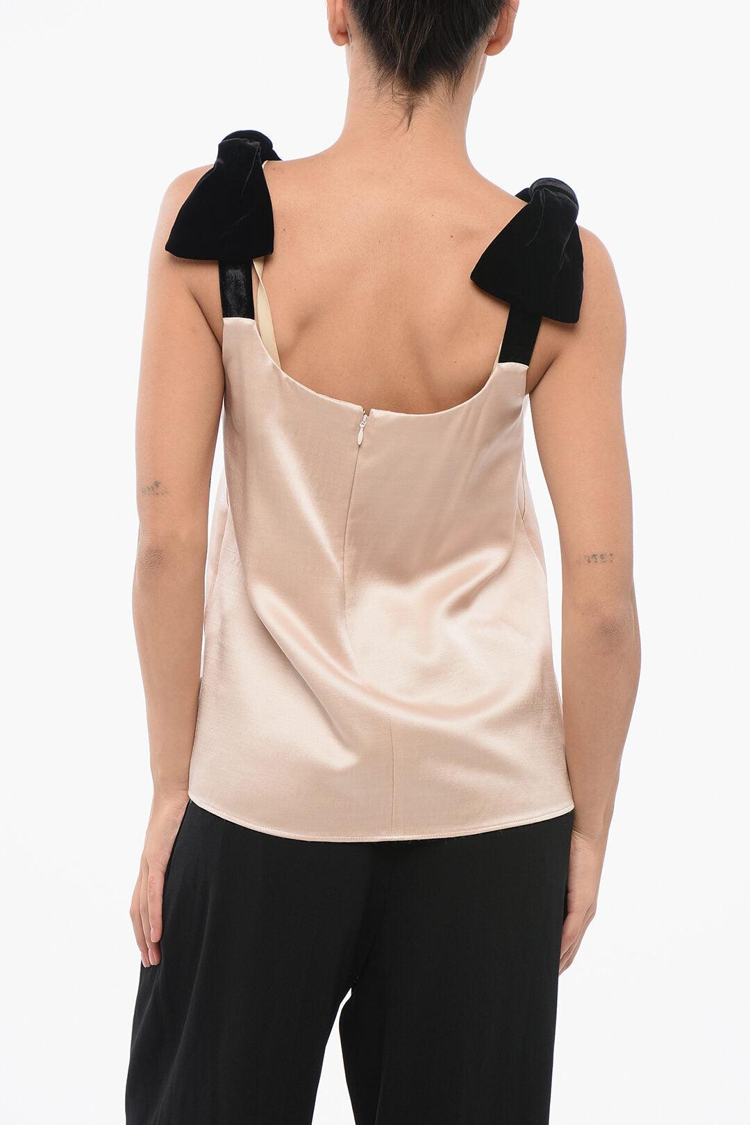 Chloe Satin Top with Velour Bow Straps