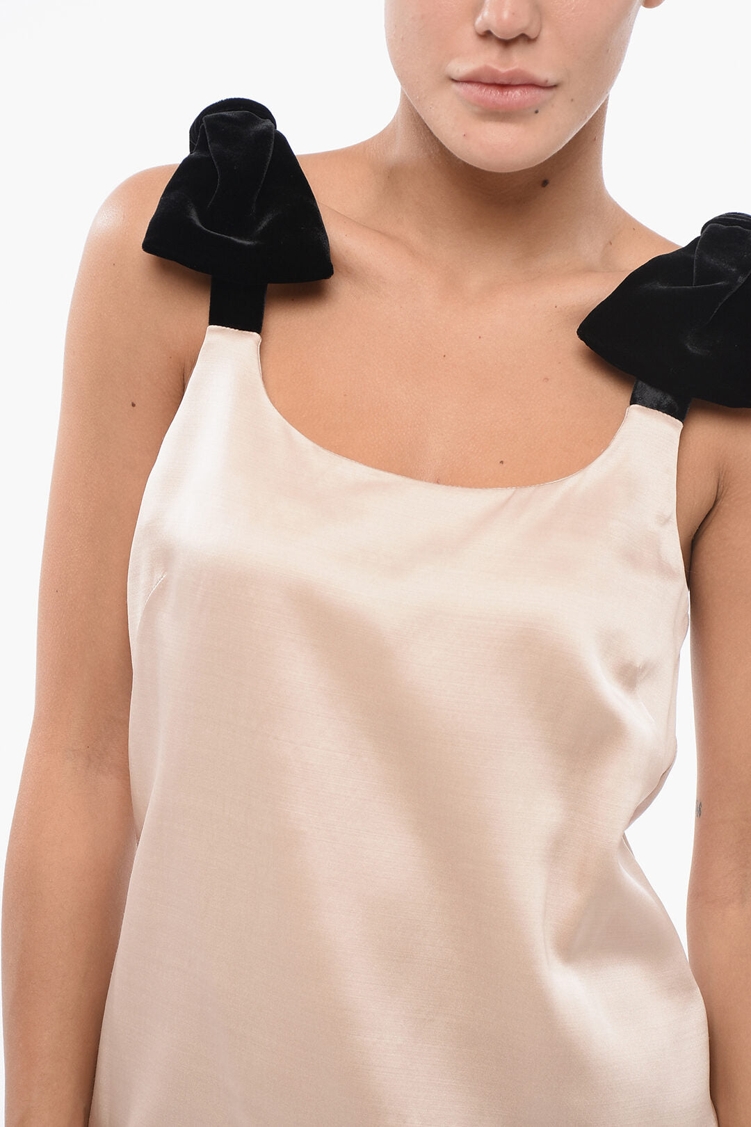 Chloe Satin Top with Velour Bow Straps