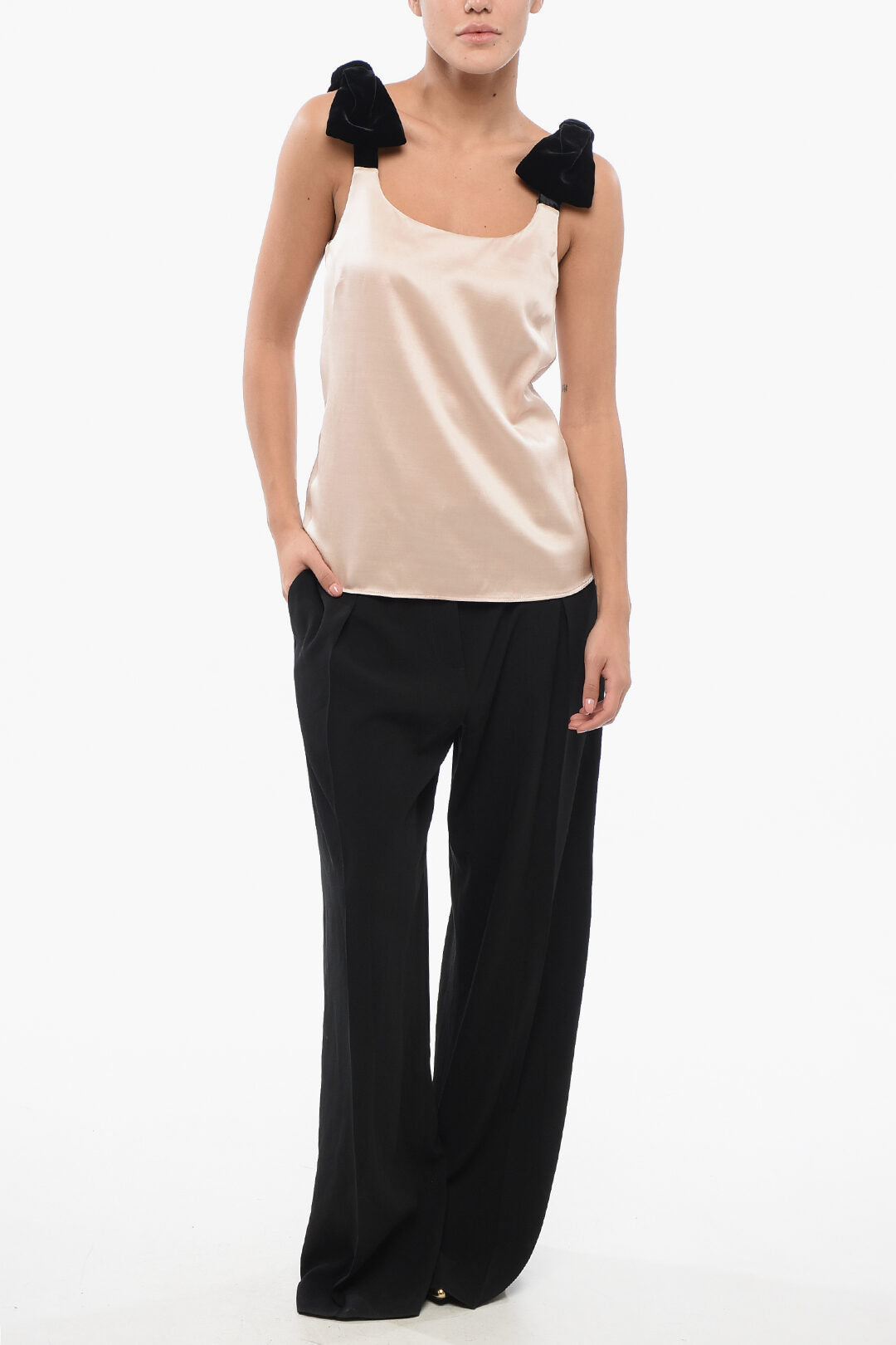 Chloe Satin Top with Velour Bow Straps