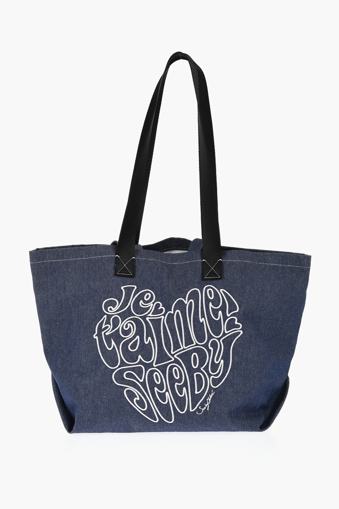 Chloe SEE BY Denim Tote Bag with Embossed Embroidery ONE SIZE Blue