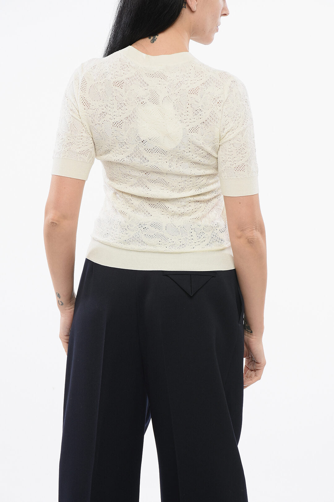 Chloe Short-sleeved Jacquard Silk Blend Sweater