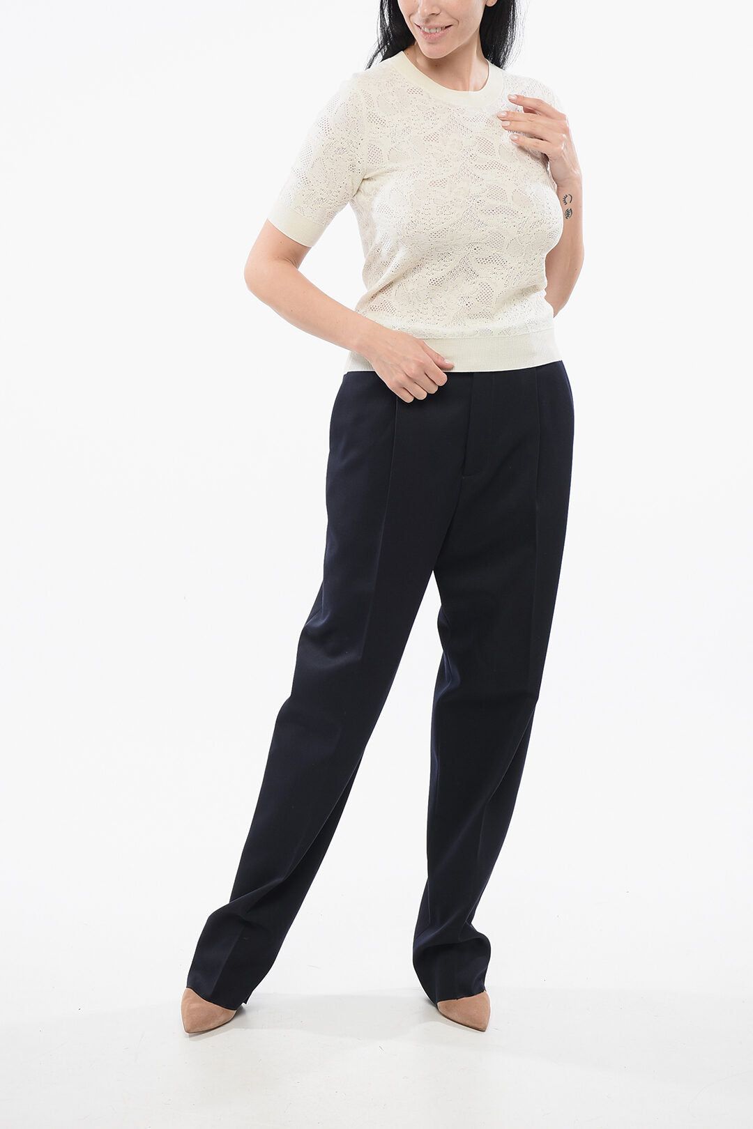 Chloe Short-sleeved Jacquard Silk Blend Sweater
