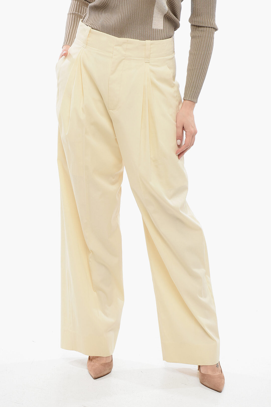 Bottega Veneta Silk Blend Palazzo Pants 40 Beige