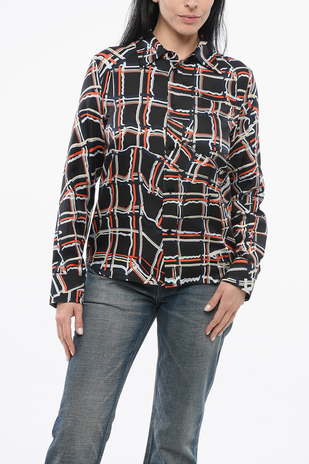 Bottega Veneta Silk Checkered Shirt 40 Multi
