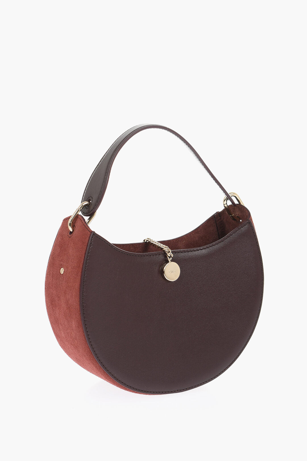 Chloe Solid Color Leather Hobo Bag with Suede Detail