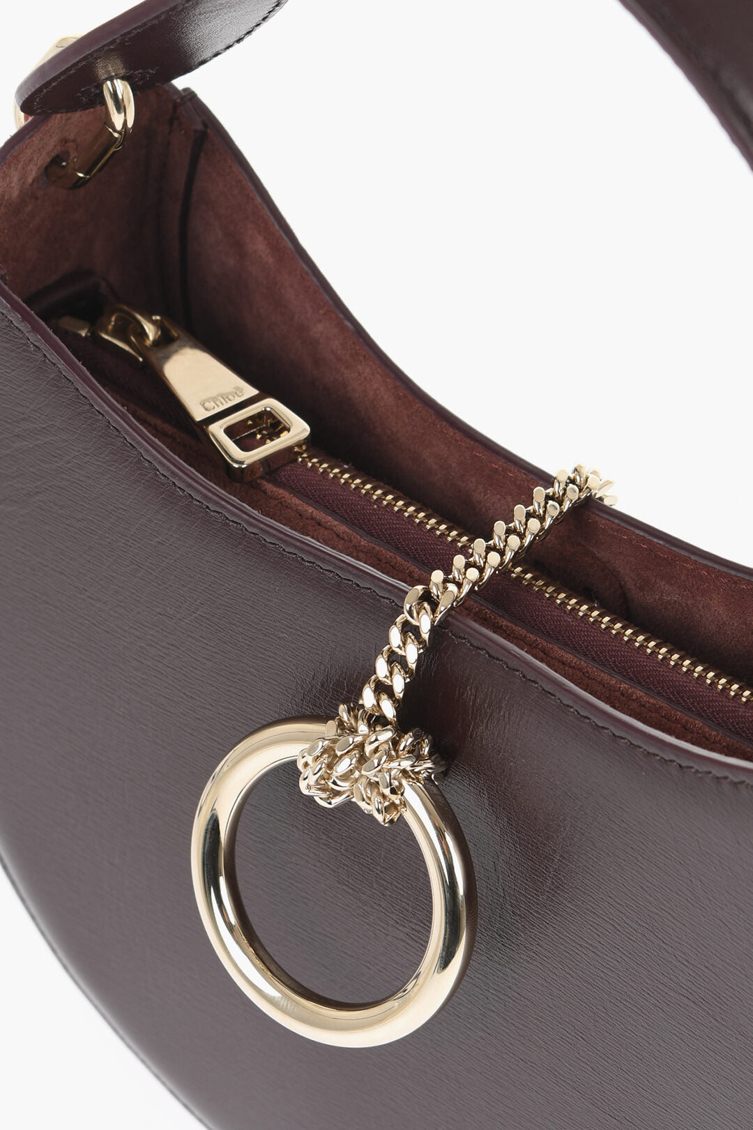Chloe Solid Color Leather Hobo Bag with Suede Detail