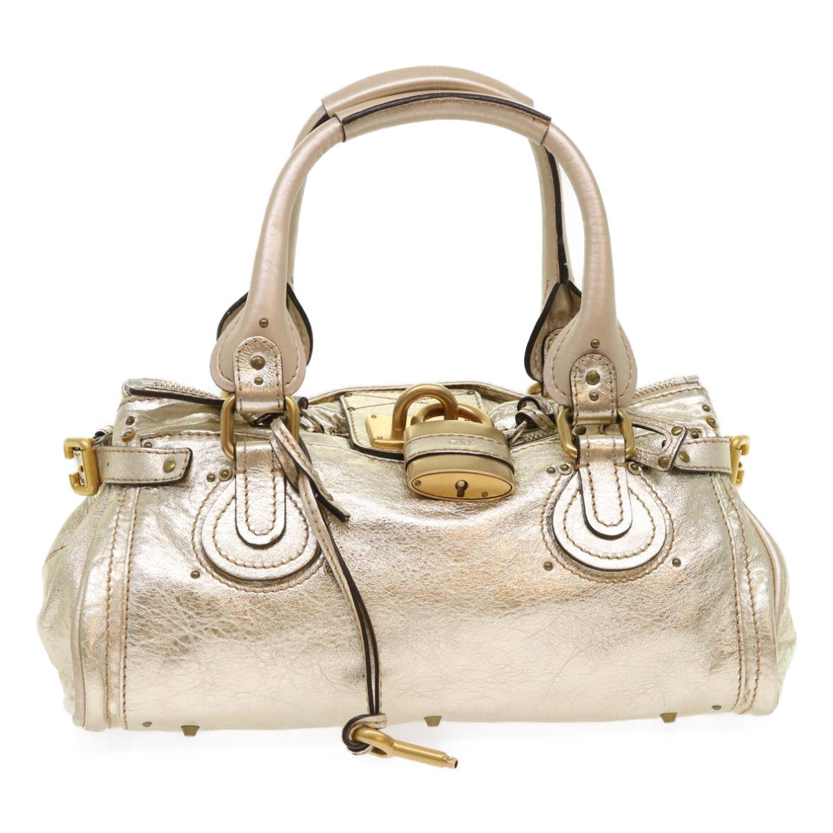 Chloe Paddington Hand Bag Leather Gold Tone tb711