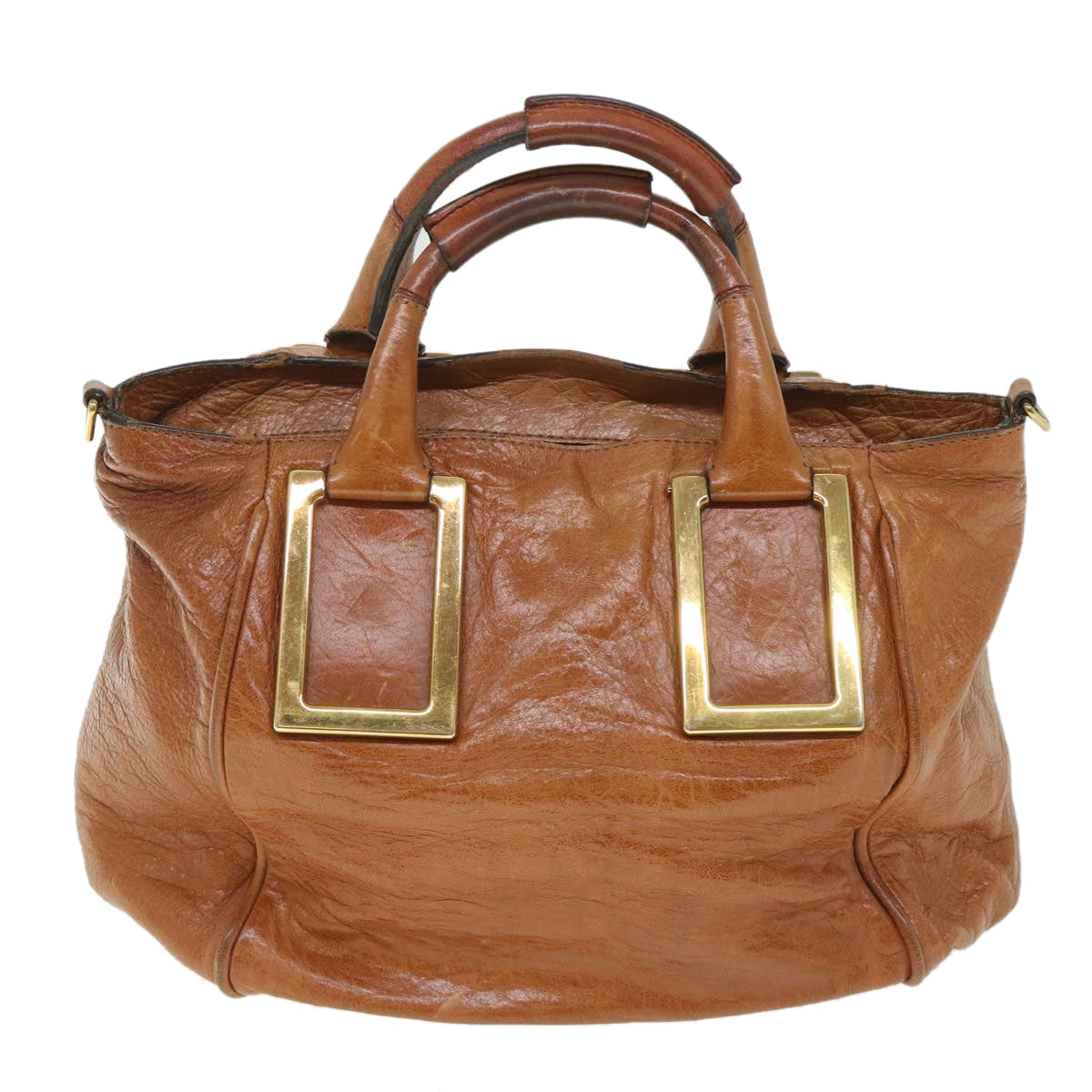 Chloe Etel Hand Bag Leather 2way Brown 03-10-50 th4093
