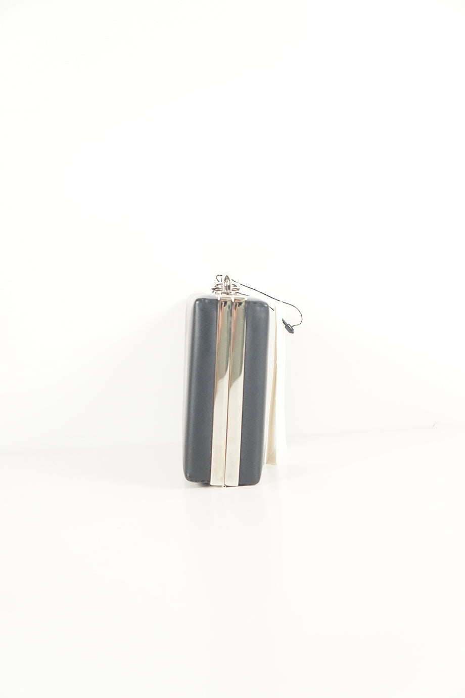 BALENCIAGA black leather with silver clasp clutch