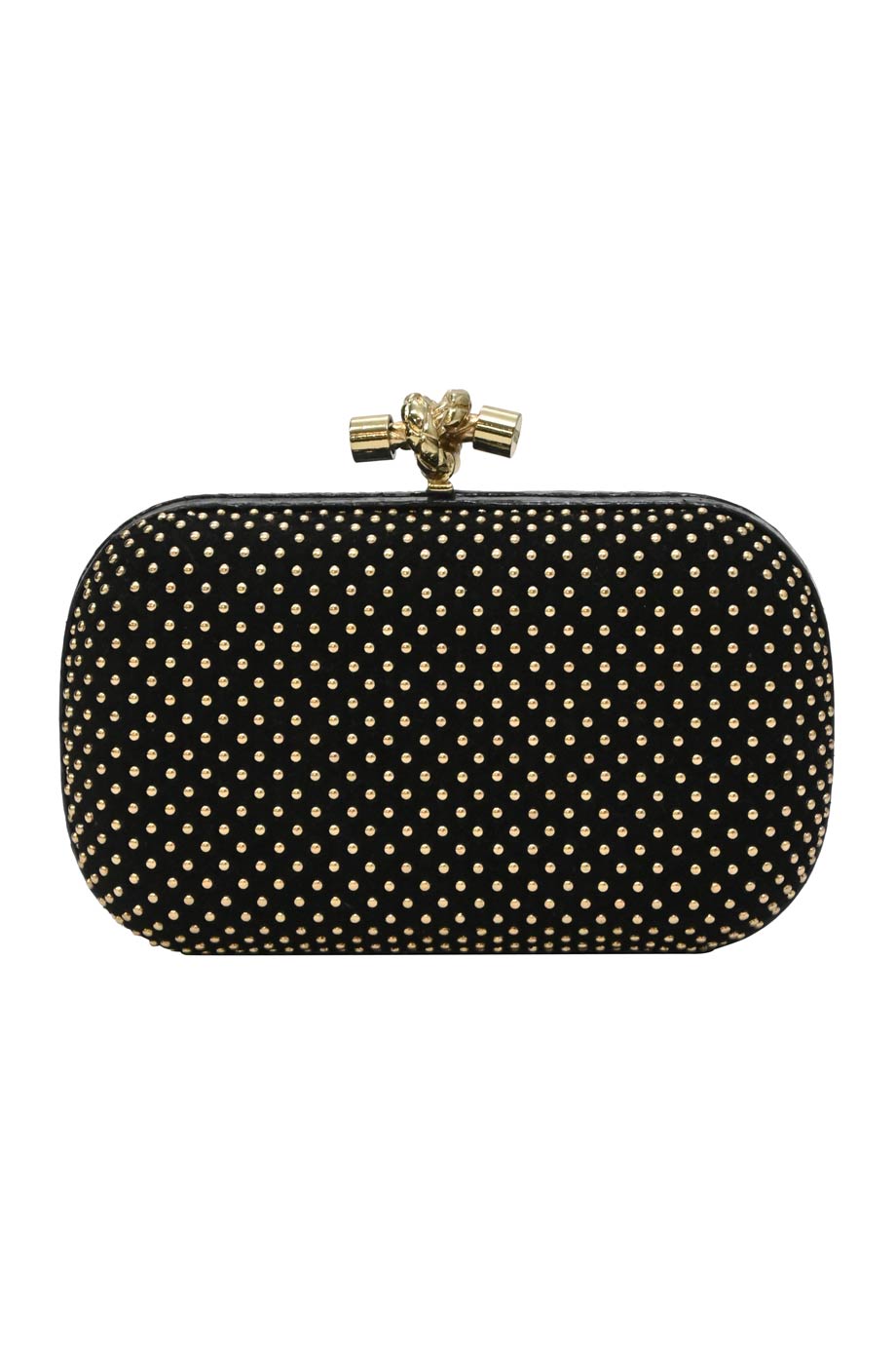 BOTTEGA VENETA Black embellished suede with python skin edges knot clutch