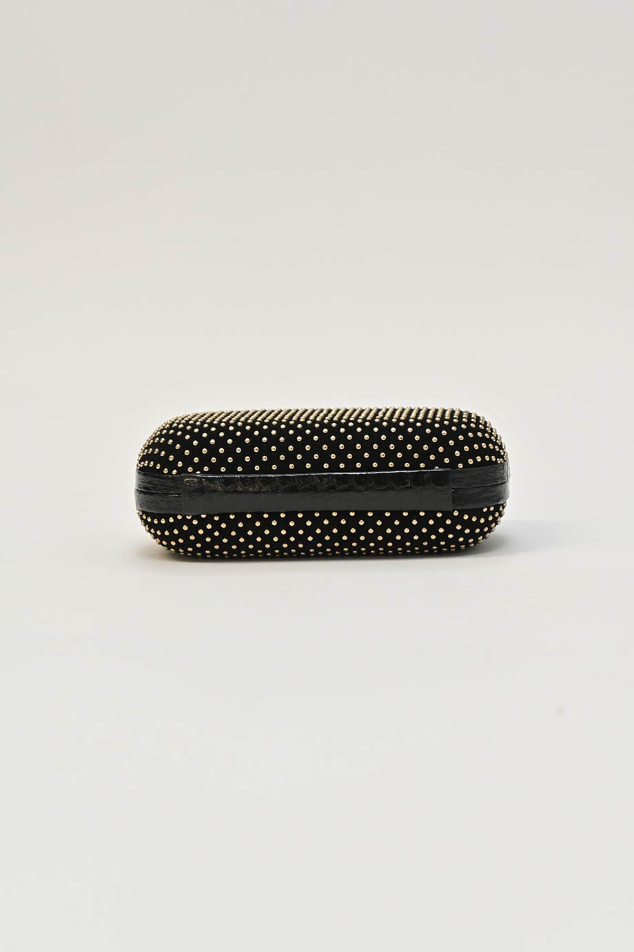 BOTTEGA VENETA Black embellished suede with python skin edges knot clutch