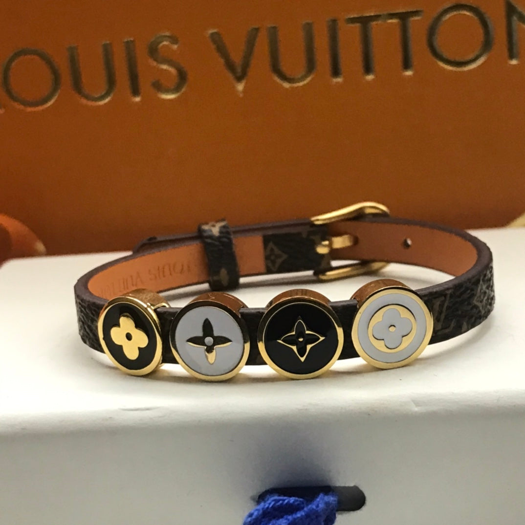 Louis Vuitton LEATHER ROPE 4 MOTIFS GOLD BRACELET