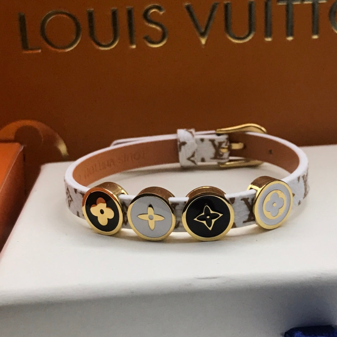 Louis Vuitton LEATHER ROPE 4 MOTIFS GOLD BRACELET