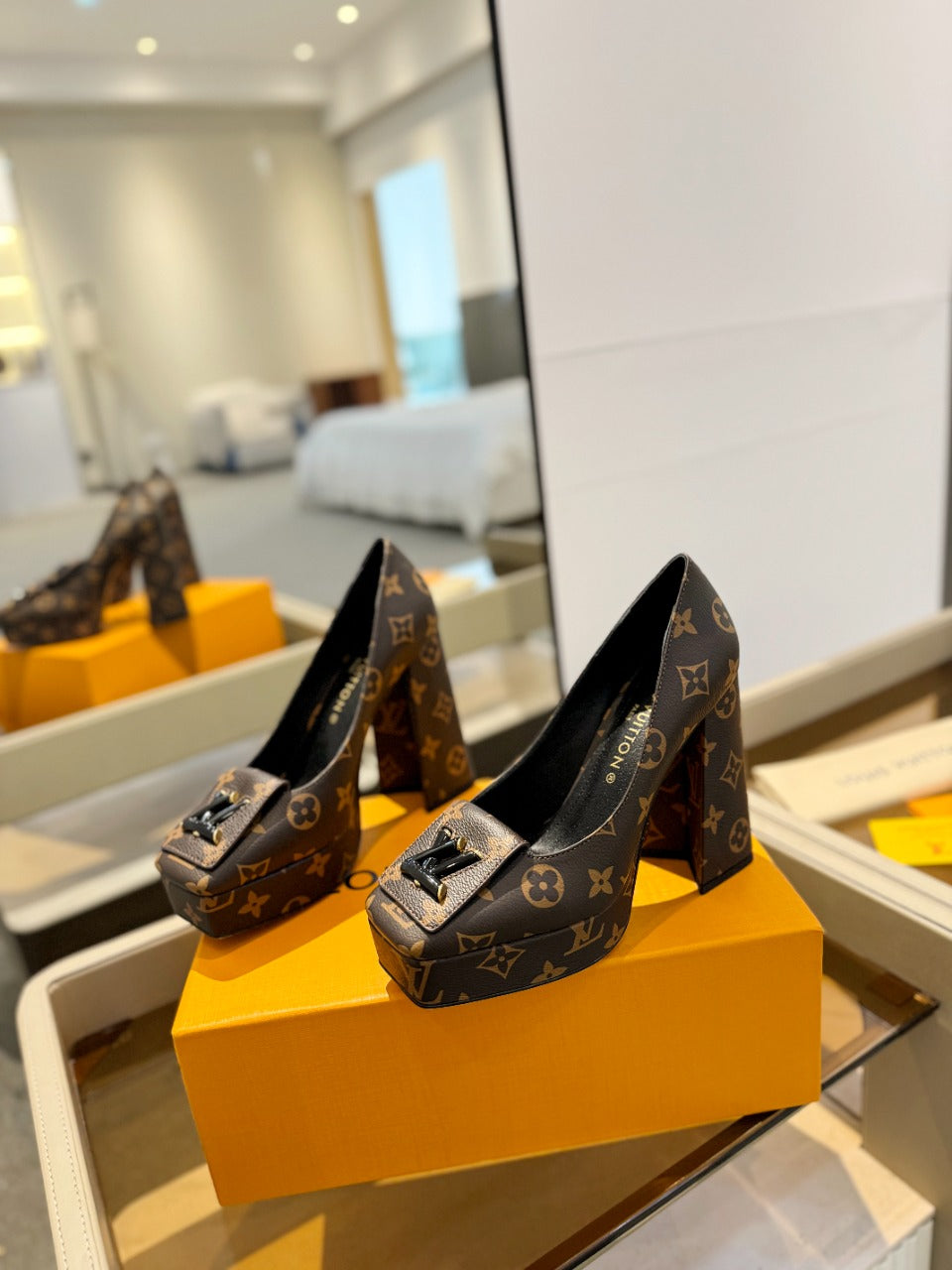 Louis Vuitton Shake Pump 120mm Dark Brown Monogram Cowhide