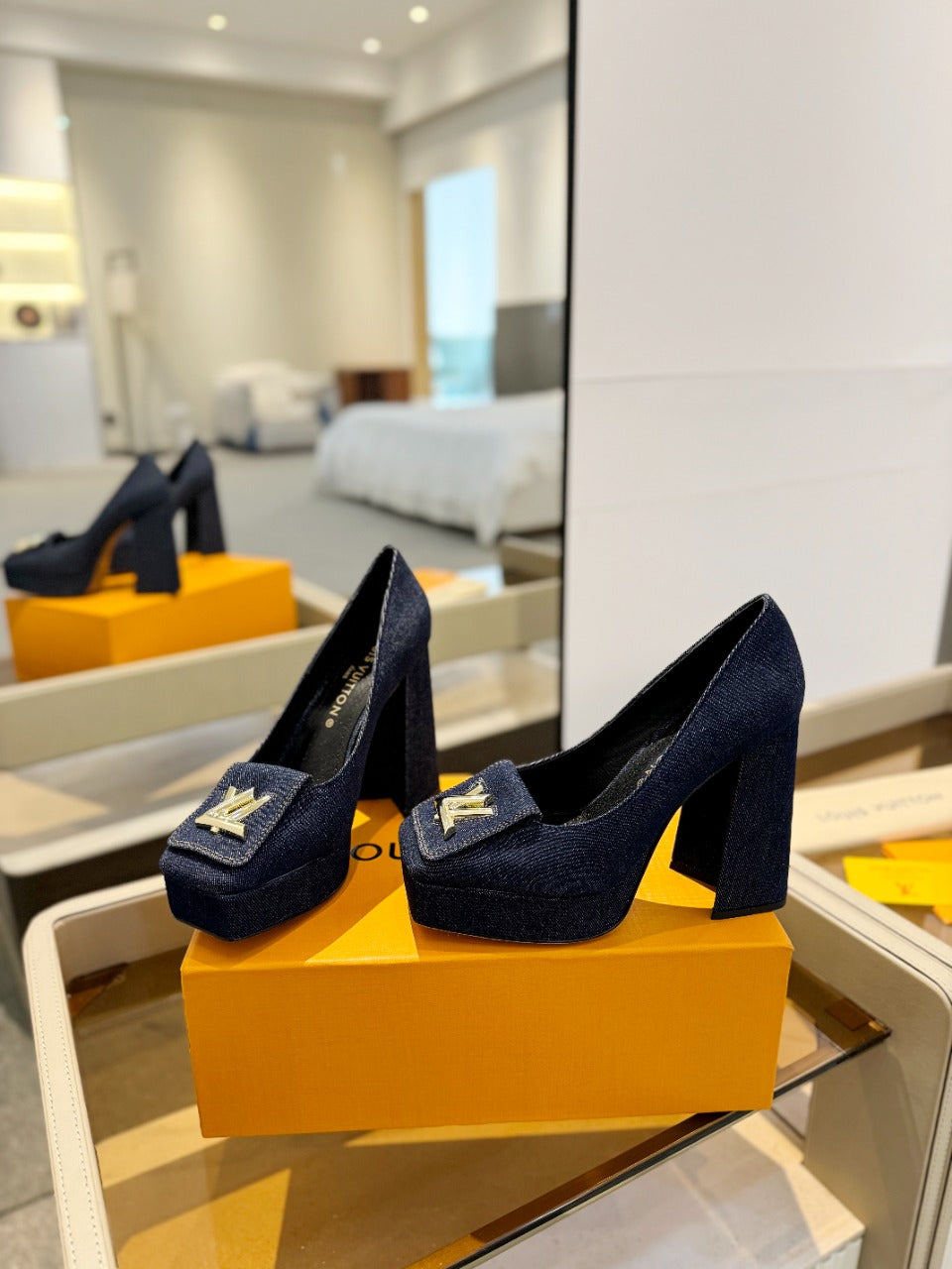 Louis Vuitton Shake Pump 120mm Dark Blue Fabric Denim