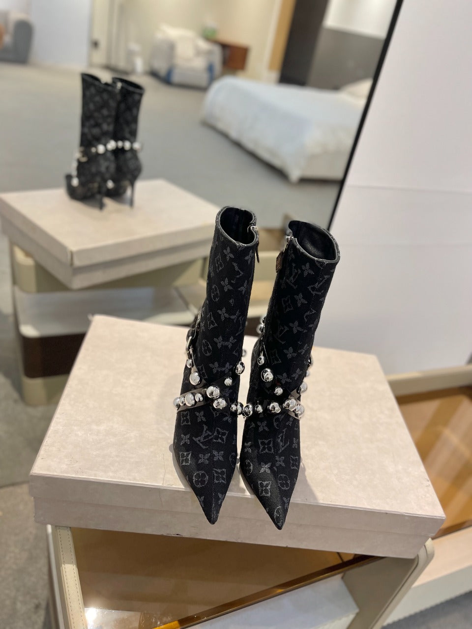 Louis Vuitton Ankle Boots 100mm Black Monogram Jacquard Fabric