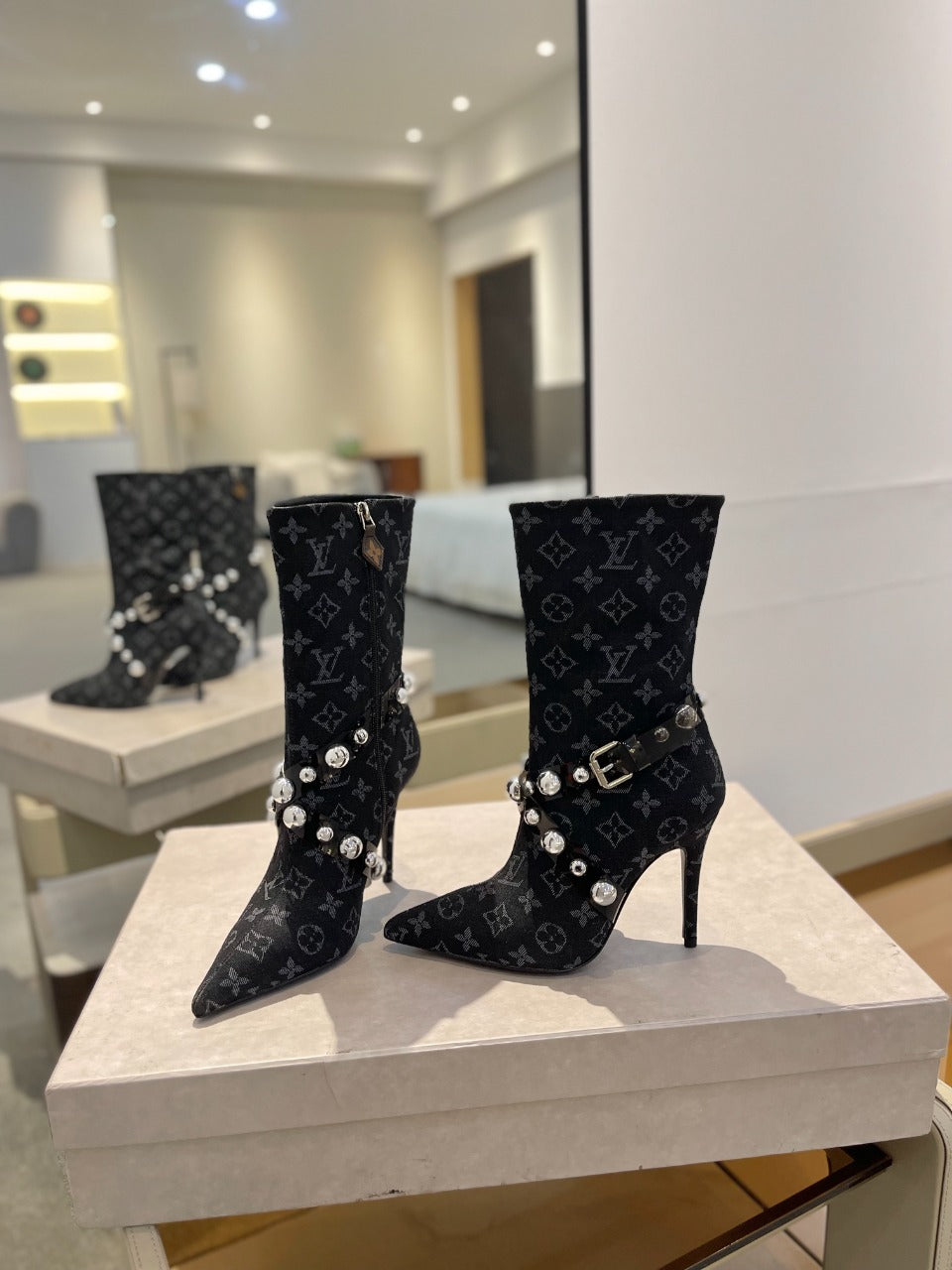 Louis Vuitton Ankle Boots 100mm Black Monogram Jacquard Fabric