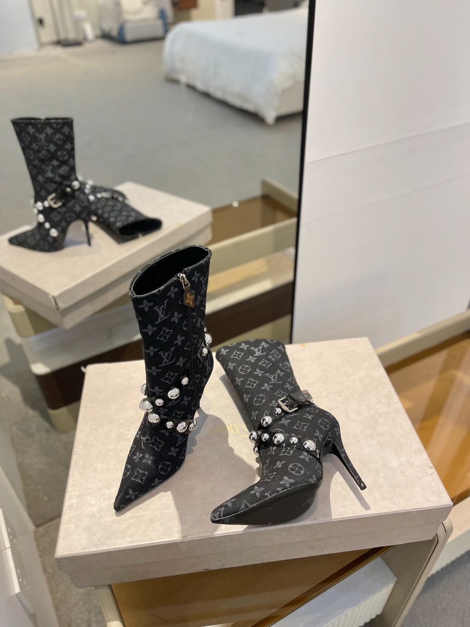 Louis Vuitton Ankle Boots 100mm Black Monogram Jacquard Fabric