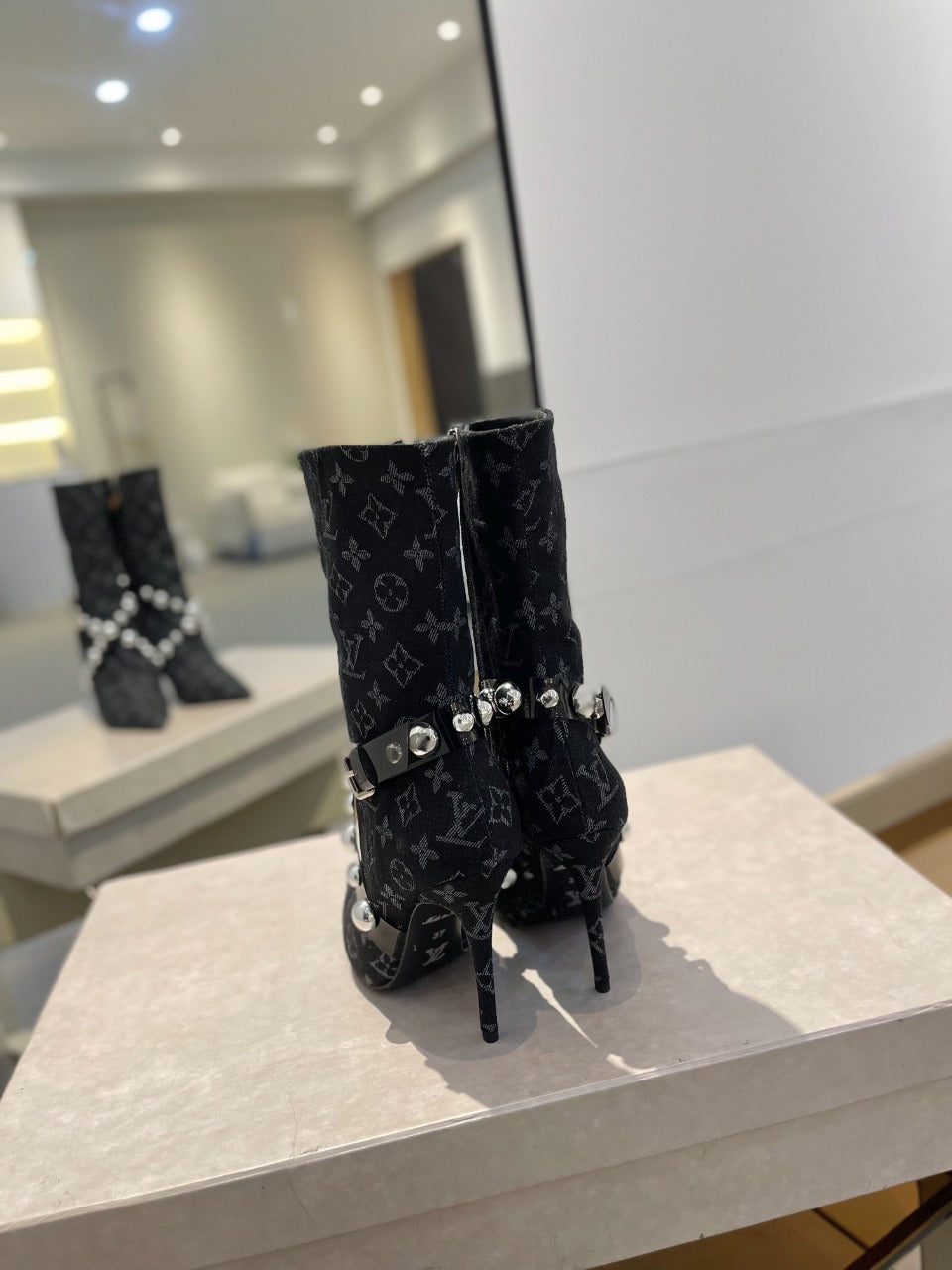 Louis Vuitton Ankle Boots 100mm Black Monogram Jacquard Fabric