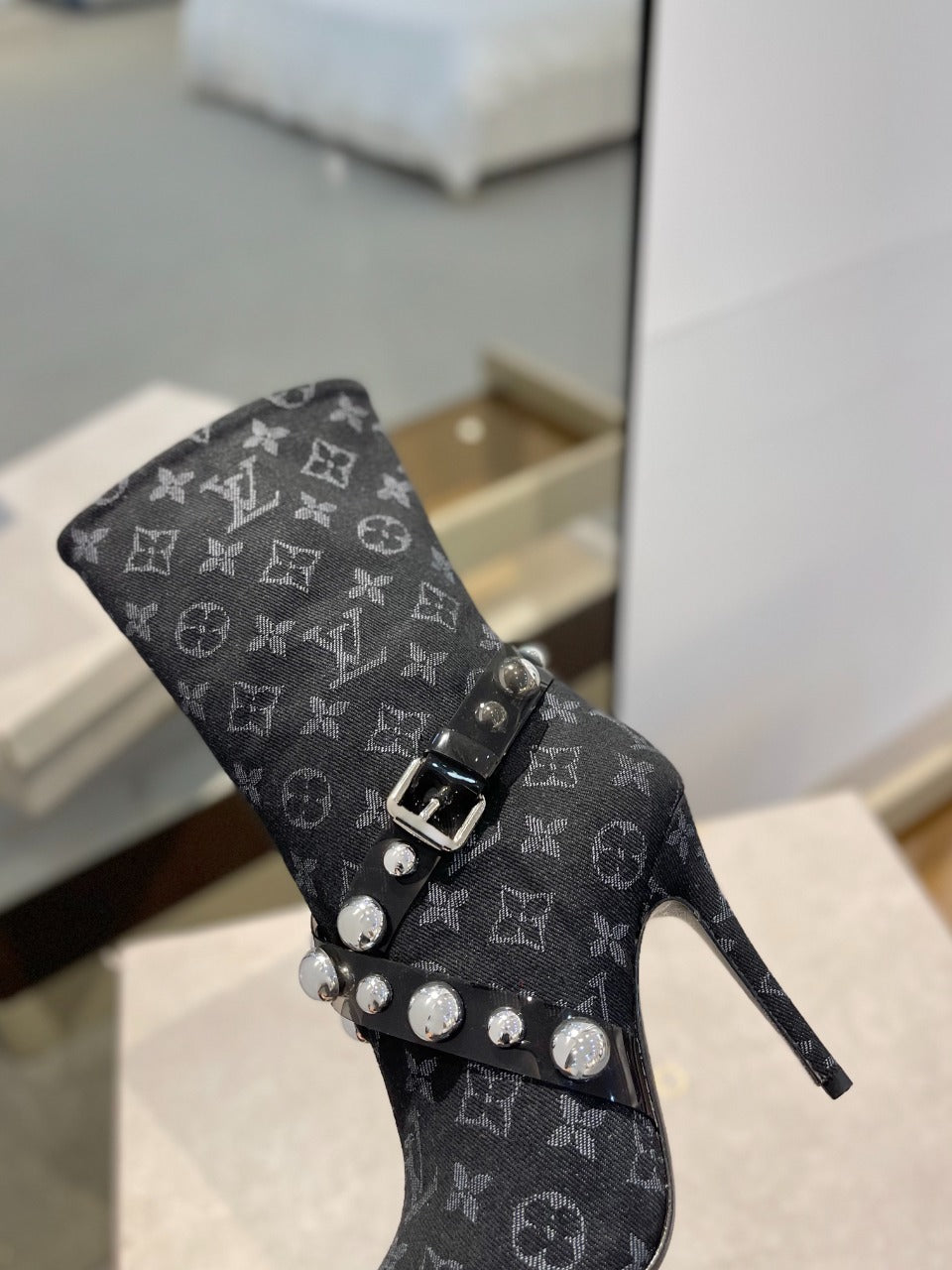Louis Vuitton Ankle Boots 100mm Black Monogram Jacquard Fabric