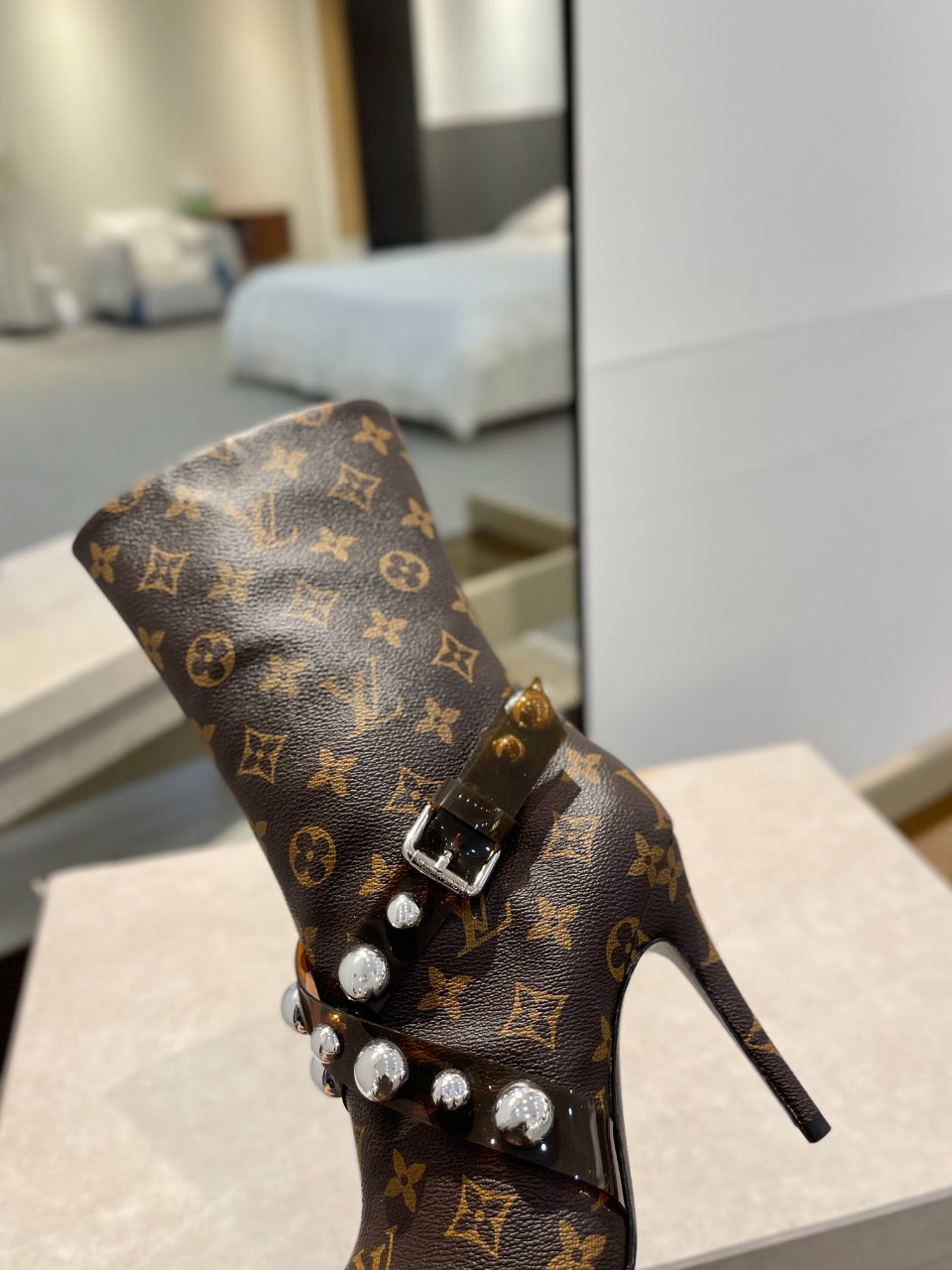 Louis Vuitton Ankle Boots 100mm Dark Brown Monogram Lambskin