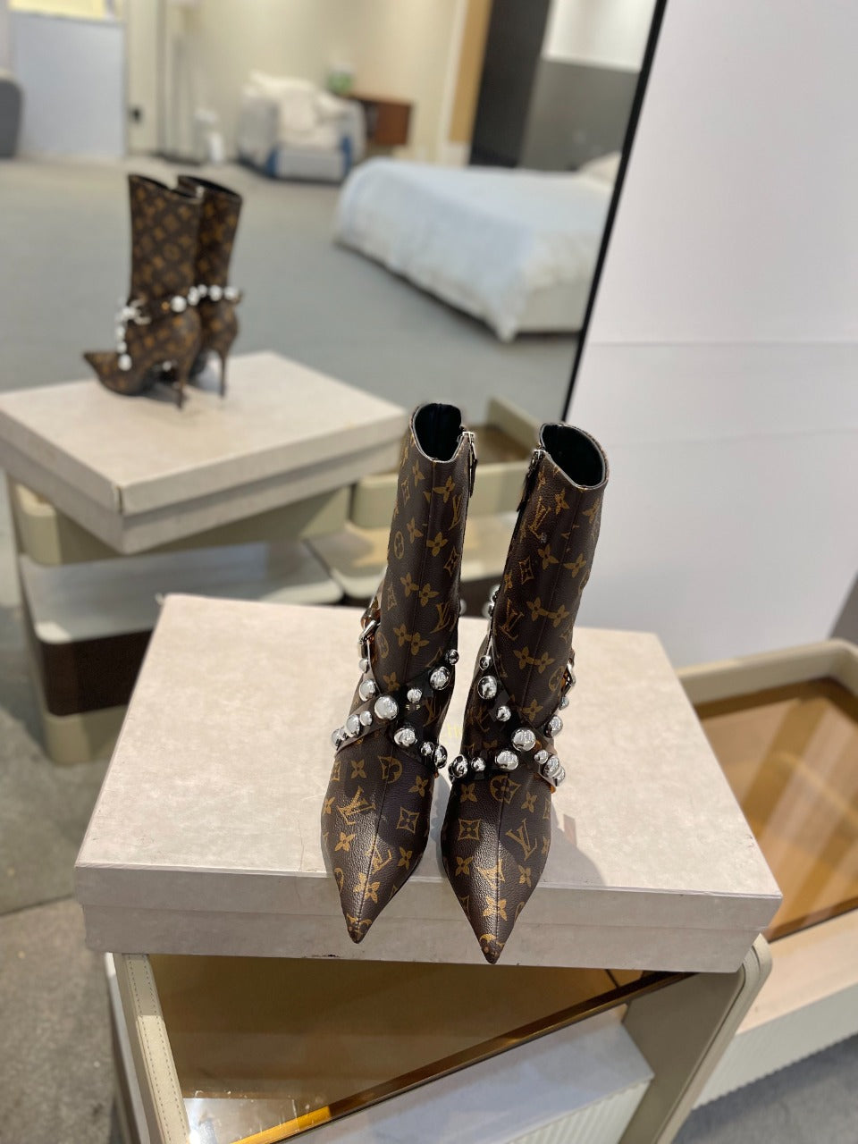 Louis Vuitton Ankle Boots 100mm Dark Brown Monogram Lambskin