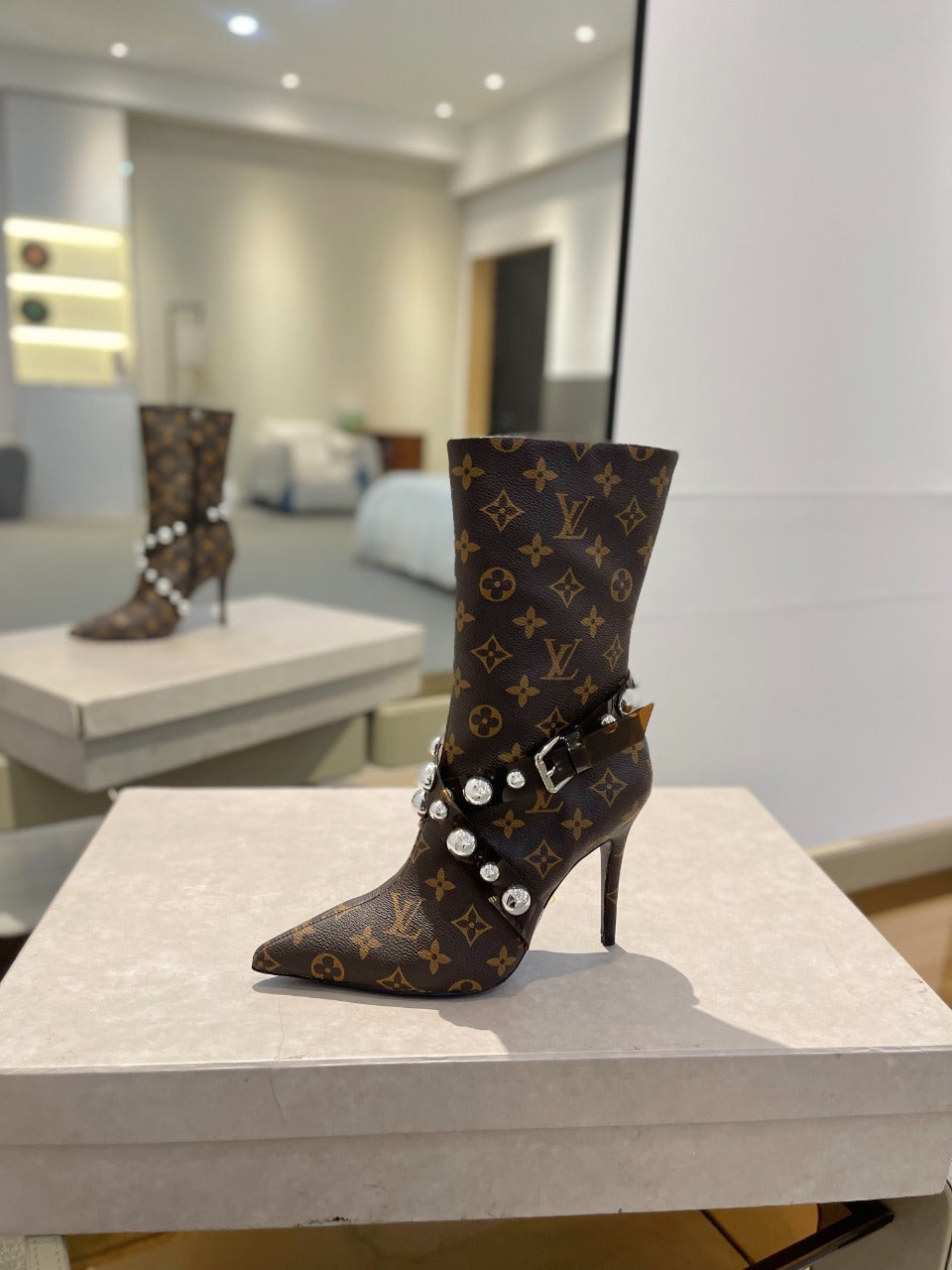 Louis Vuitton Ankle Boots 100mm Dark Brown Monogram Lambskin