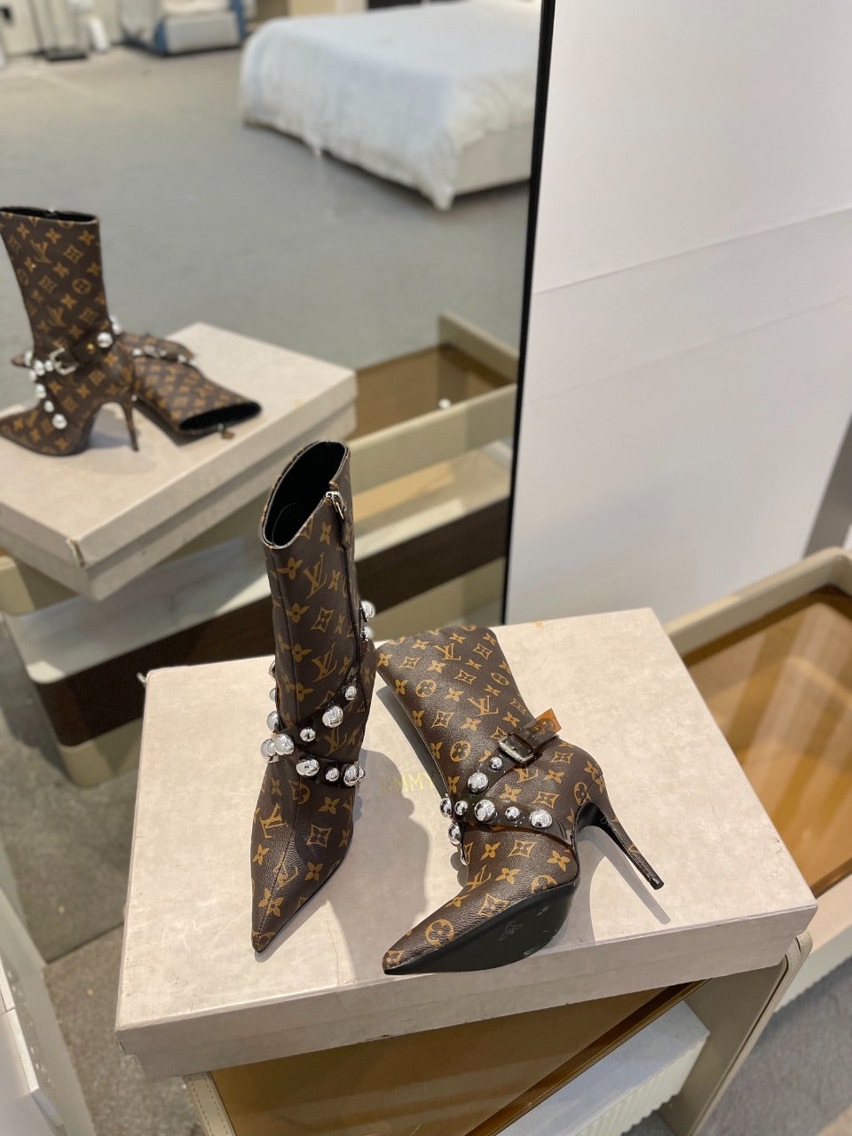 Louis Vuitton Ankle Boots 100mm Dark Brown Monogram Lambskin