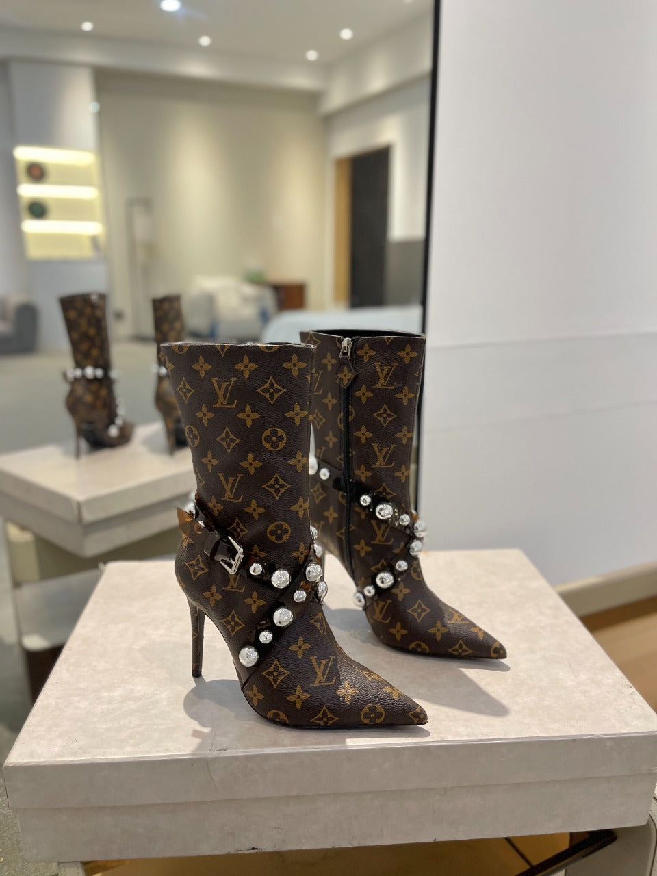 Louis Vuitton Ankle Boots 100mm Dark Brown Monogram Lambskin