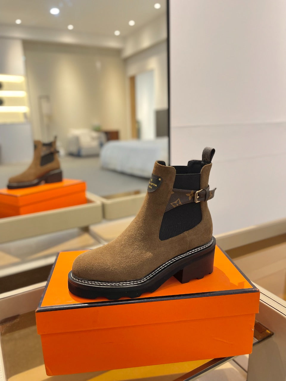 Louis Vuitton Beaubourg Ankle Boot 100mm Brown Yellow Suede