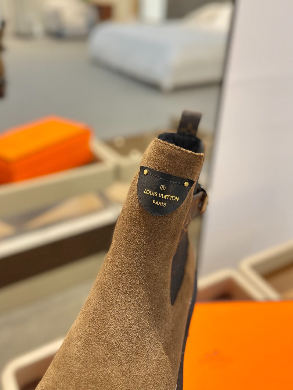 Louis Vuitton Beaubourg Ankle Boot 100mm Brown Yellow Suede