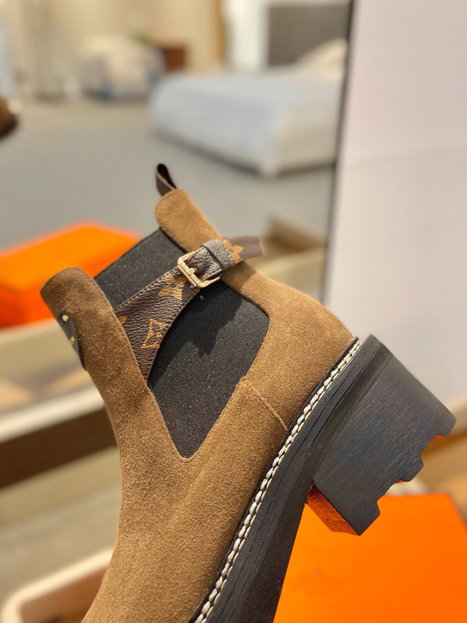 Louis Vuitton Beaubourg Ankle Boot 100mm Brown Yellow Suede