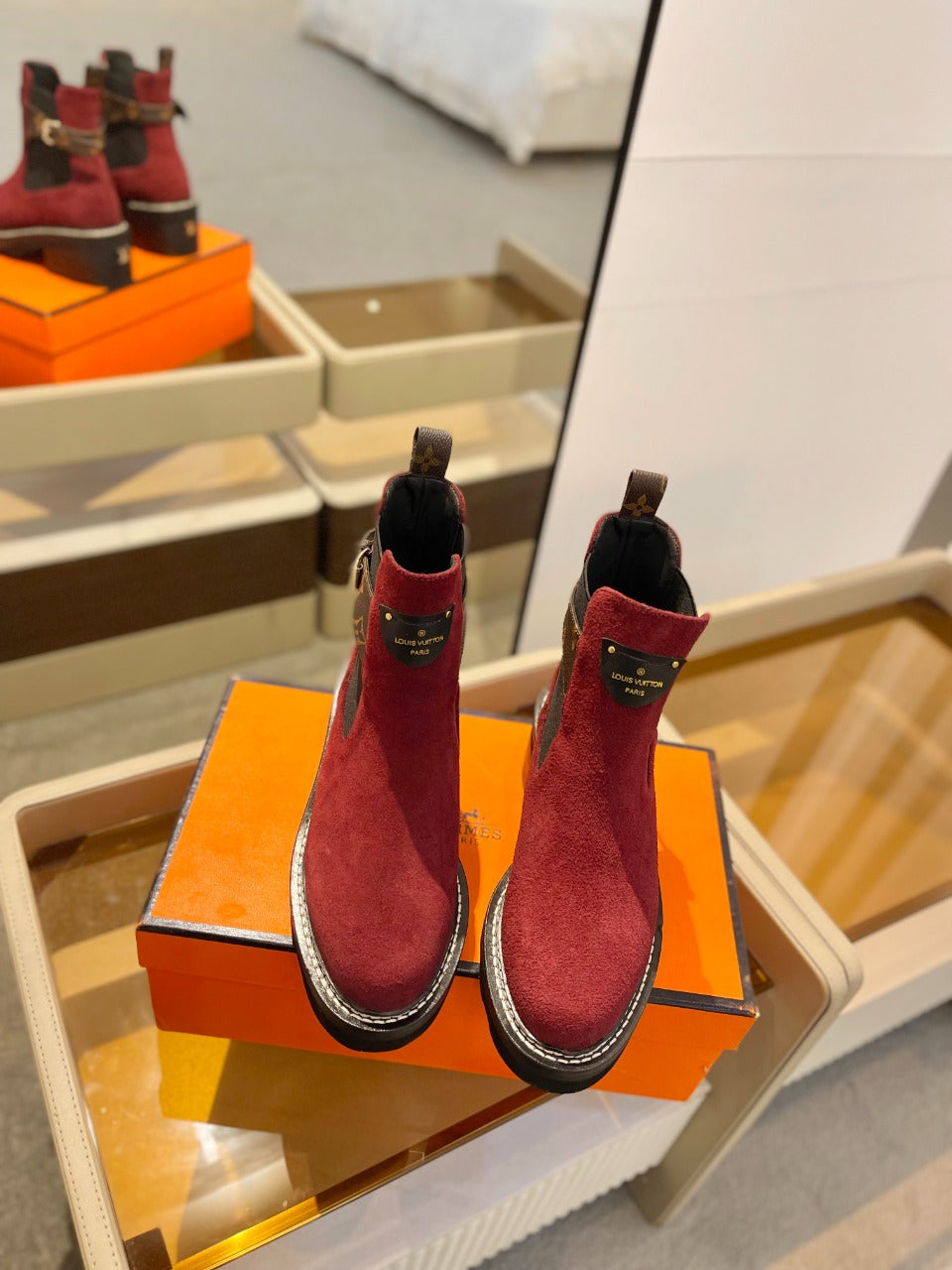 Louis Vuitton Beaubourg Ankle Boot 100mm Red Suede