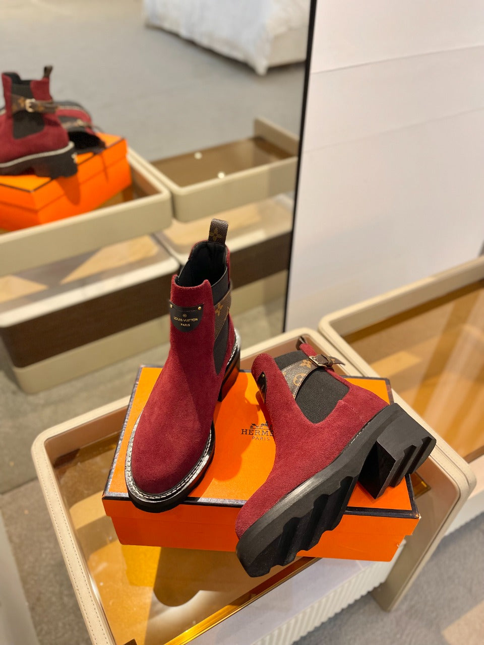 Louis Vuitton Beaubourg Ankle Boot 100mm Red Suede