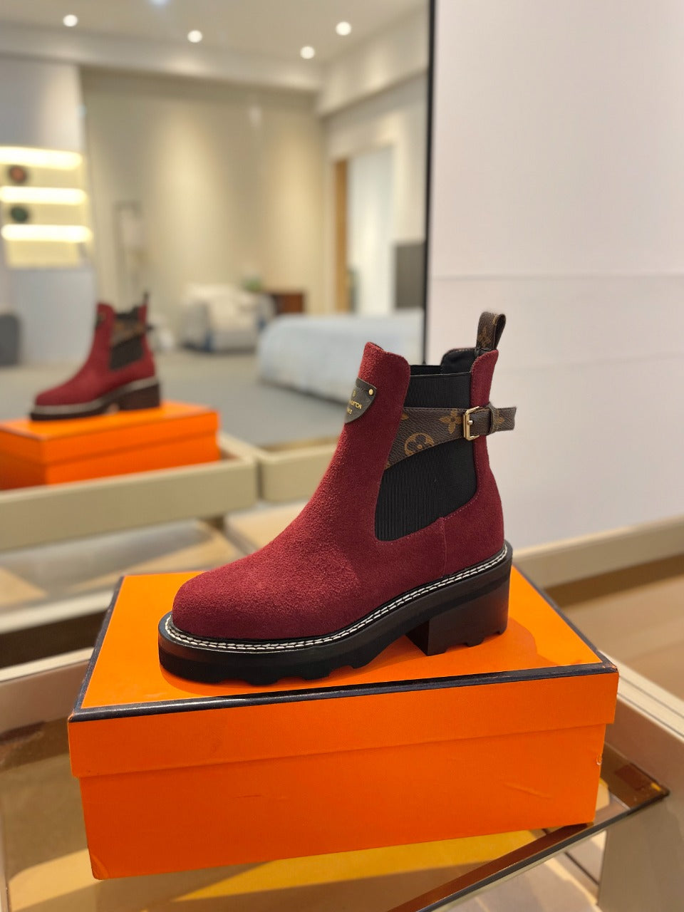 Louis Vuitton Beaubourg Ankle Boot 100mm Red Suede
